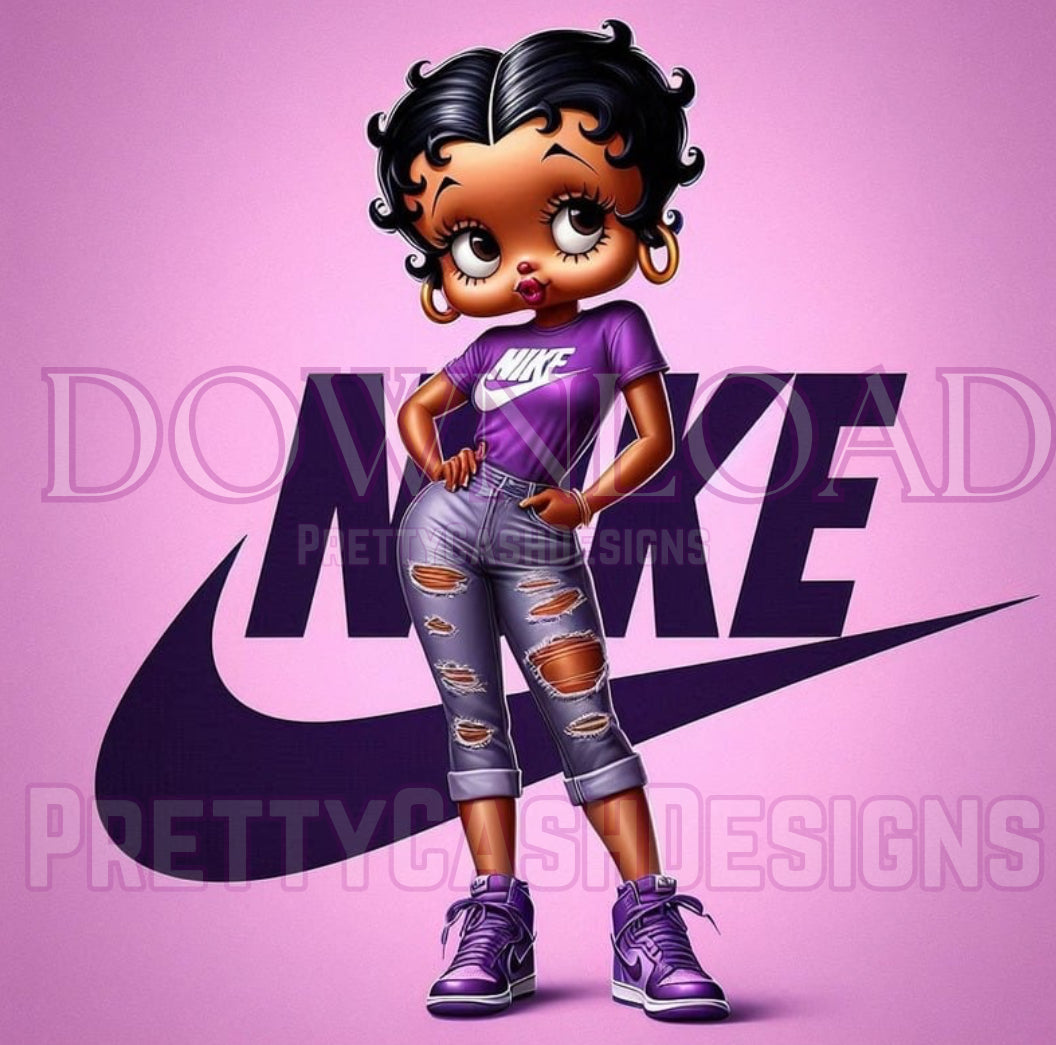 Athletic Boop Doll in purple sneakers and jeans, cute image, Sublimation 300DPI High resolution Etsy bestseller Pinterest Trending