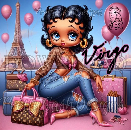 Virgo Birthday Boop Doll in Pink Paris, Virgo, Zodiac, Svg Files, Clip Art, Sublimation, PNG, DTF, high resolution, cricut, Tshirt, Gift