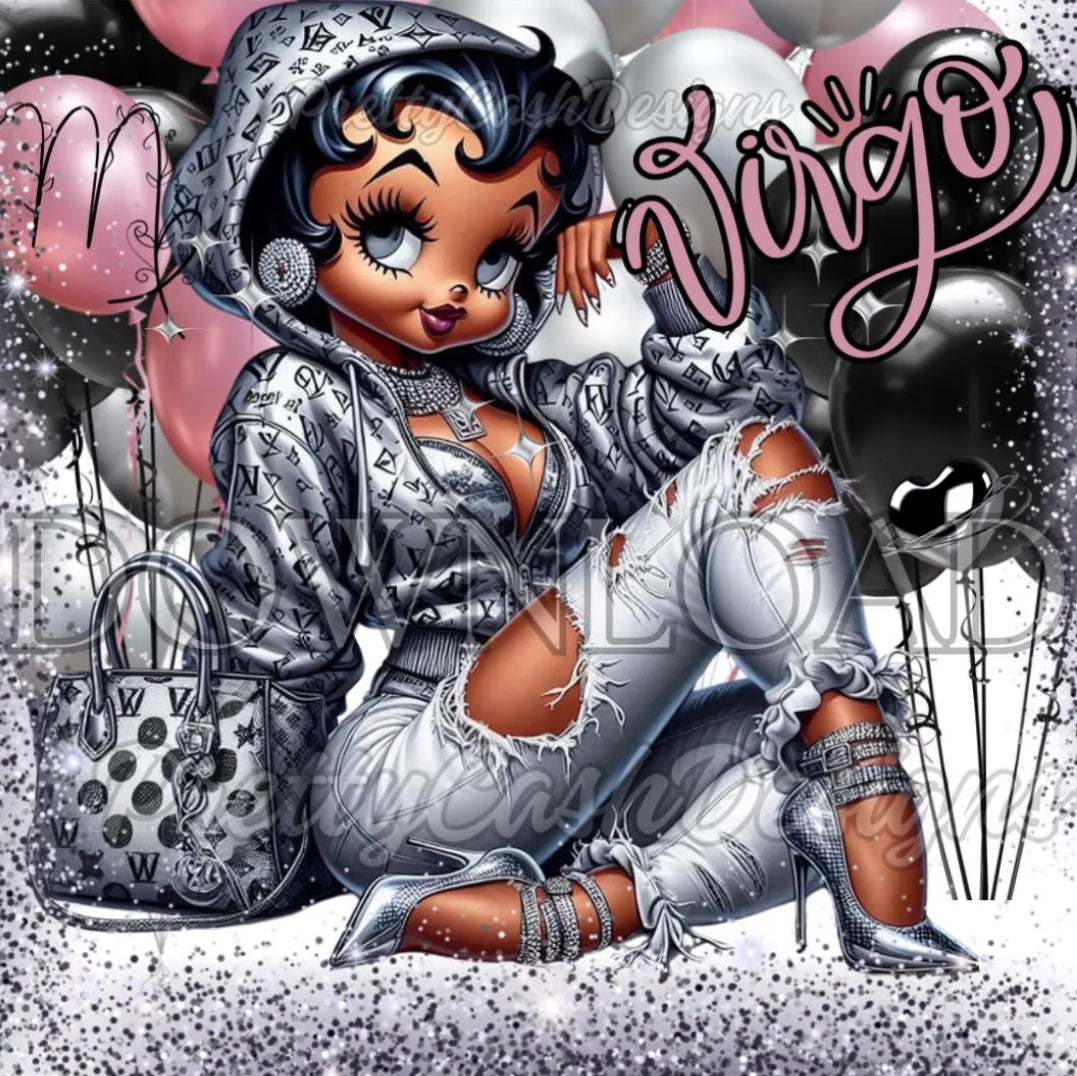 Virgo Birthday Beauty Boop Doll, Silver Pink Tones, Virgo, Zodiac gifts, Clip Art, Sublimation, PNG, DTF, high resolution, cricut, Tshirt, Gift Bestseller Pinterest Trending