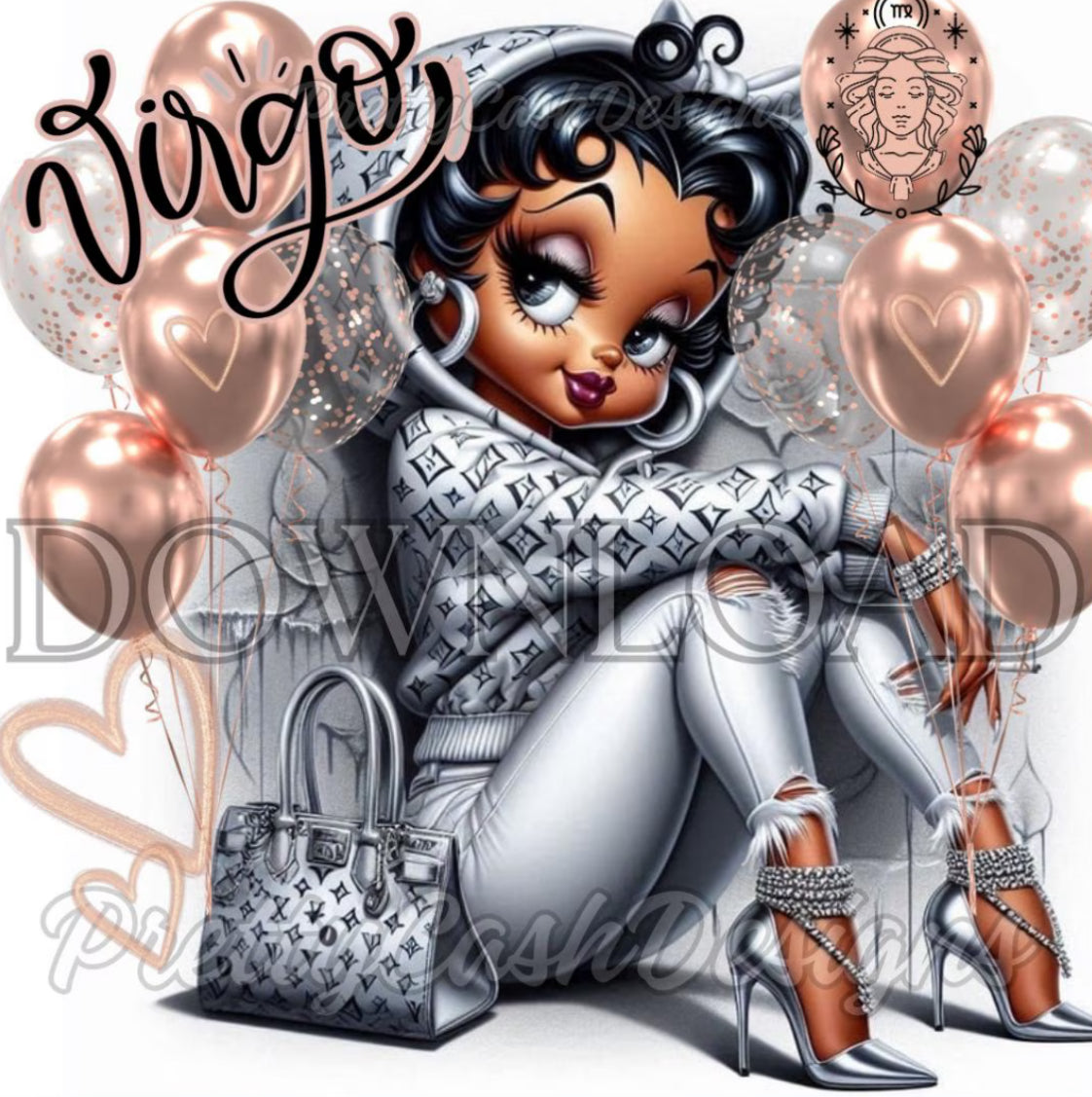 Virgo Birthday Beauty Boop Doll, Virgo zodiac, Peach Silver Tones, Zodiac gifts, Clip Art, Sublimation, PNG, DTF, high resolution, cricut, Tshirt, Gift Bestseller Pinterest Trending