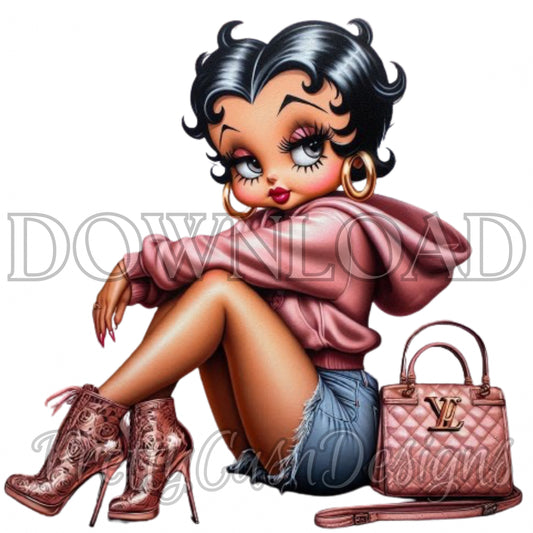 Boujee Boop Doll in rose gold hoodie, ripped jeans, pink high heels, Classy image 300DPI High resolution Tumbler Wrap Etsy bestseller Pinterest Trending