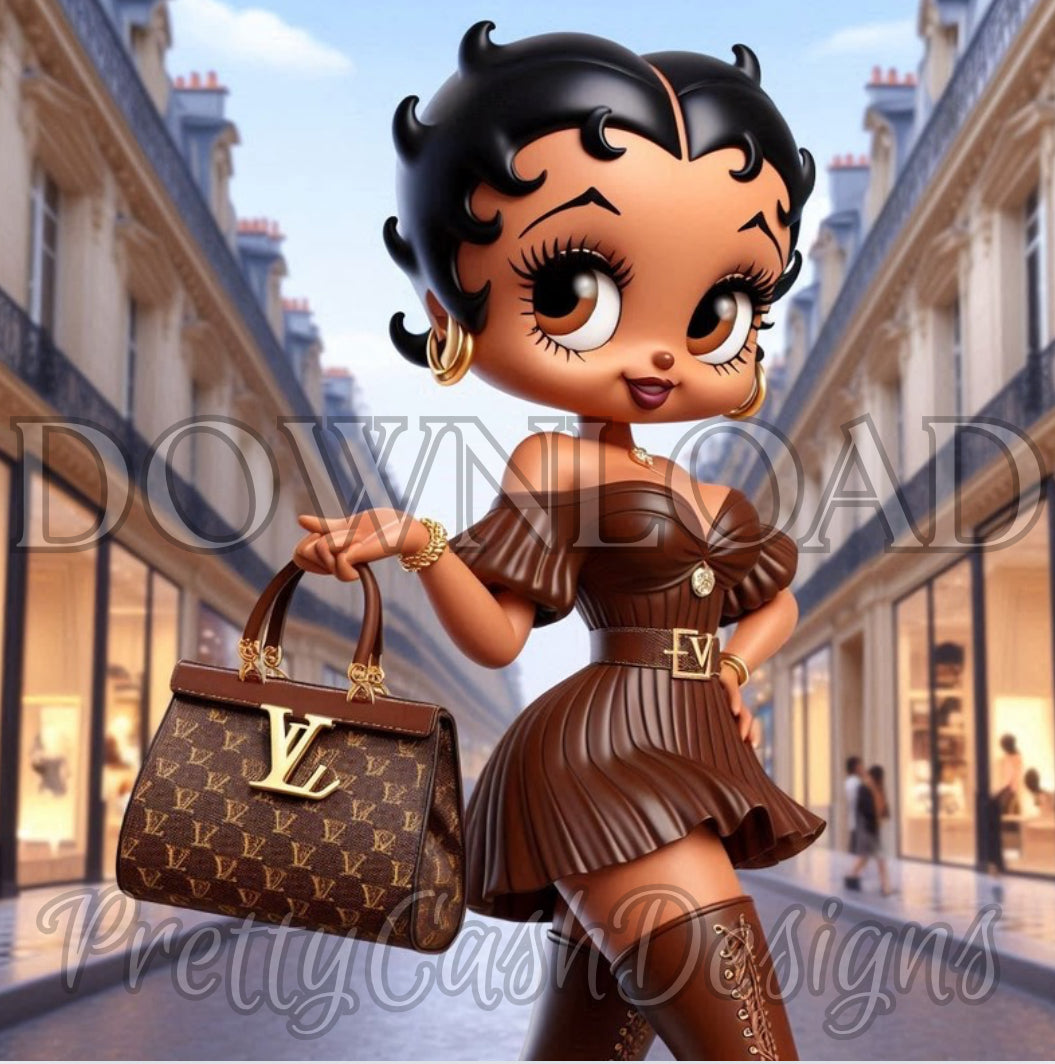 Boujee Boop Doll At the Shops, in brown designer outfit, Svg Files, Clip Art, Sublimation, PNG, DTF, 300DPI, high resolution, cricut, Tshirt Classy image Etsy bestseller Pinterest Trending