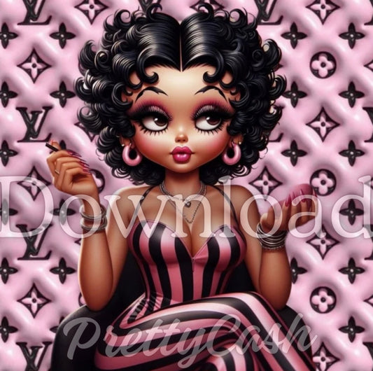 Boujee Boop Doll in pink black stripe bodysuit Classy image 300DPI High resolution Etsy bestseller Pinterest Trending