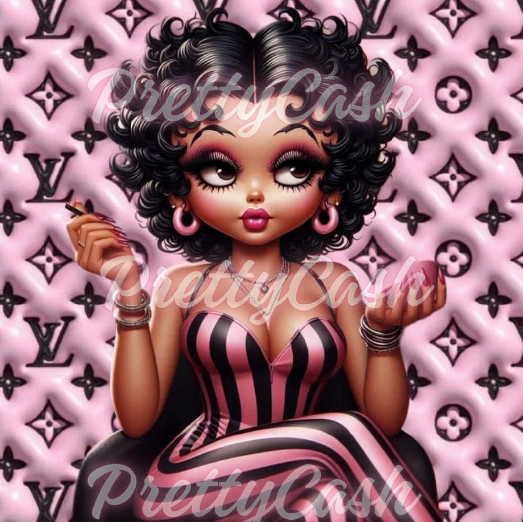 Boujee Boop Doll in pink black stripe bodysuit Classy image 300DPI High resolution Etsy bestseller Pinterest Trending